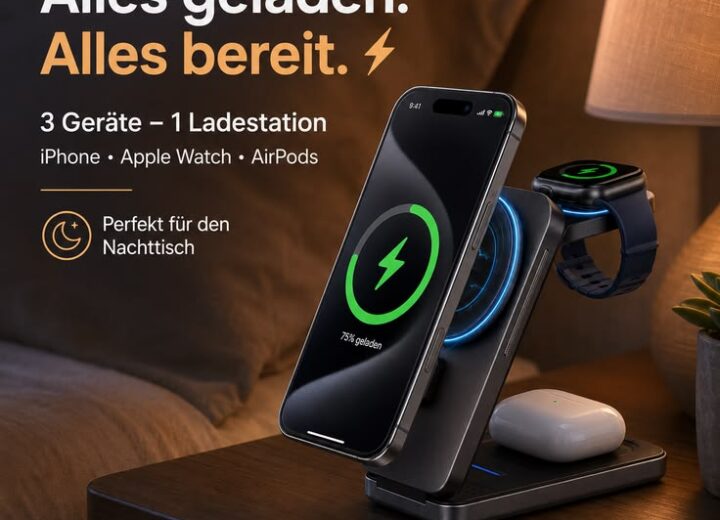 Faltbare 3-in-1 Ladestation für Apple-Geräte