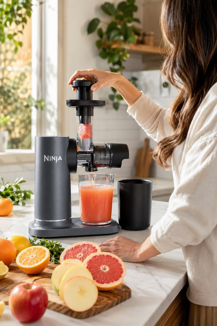 Frischer Obstsaft mit Ninja Kaltpress-Entsafter